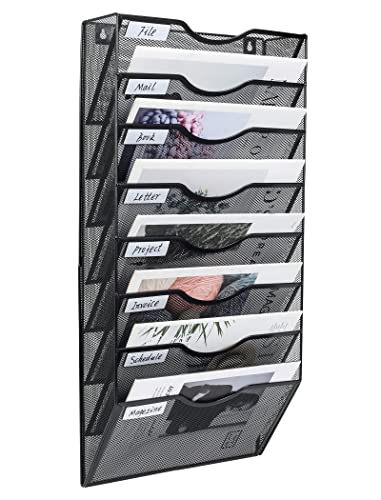 PAG Hanging Wall File Holder Organizer Mail Sorter Literature Rack for Office, 8 Pockets, Black - color: Black, size: 8 Tier