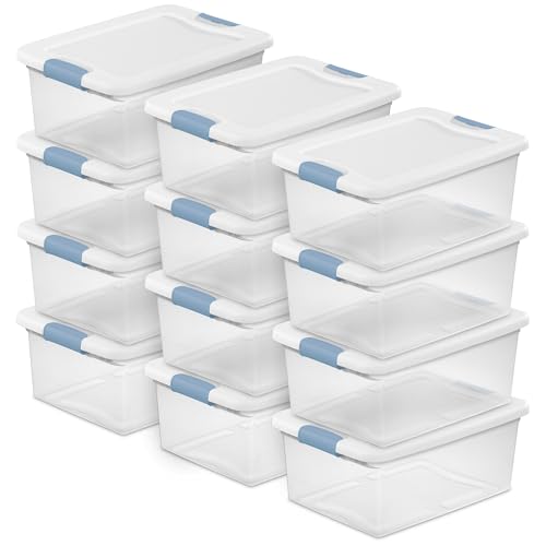 Sterilite 12-Pack Latching Box, Under Bed Storage Bins with Lids, Clear Plastic, 15 Quart - Heavy-Duty Organizing Containers for Closet, Bathroom, and Office - size: 15 Quart, style: 12 Pack