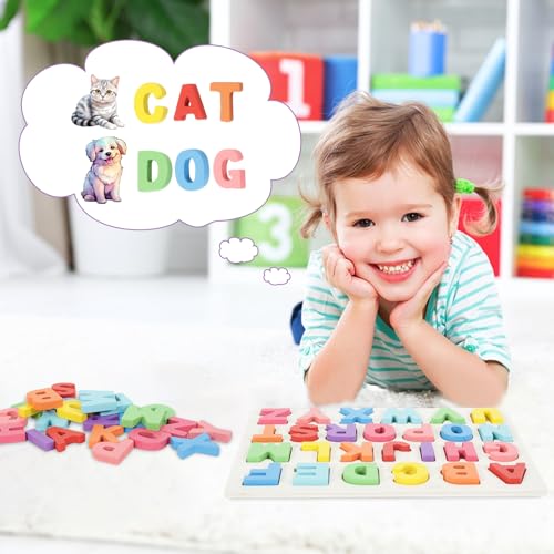 Kairsya Alphabet Puzzle Wooden Puzzles for Toddlers Alphabet Learning Puzzles Toys with Wood Letters Montessori Wooden ABC Learning Toys for Toddlers 1-5 | Preschool Educational Gift for Kids - style: Alphabet Puzzle