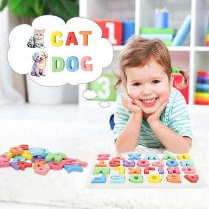 Kairsya Alphabet Puzzle Wooden Puzzles for Toddlers Alphabet Learning Puzzles Toys with Wood Letters Montessori Wooden ABC Learning Toys for Toddlers 1-5 | Preschool Educational Gift for Kids - style: Alphabet Puzzle