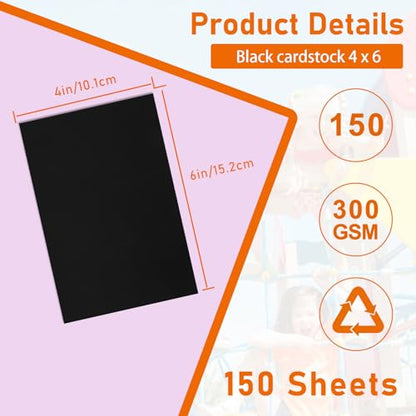 Guakicae 150 Sheets Black Cardstock 4 x 6 Heavyweight Paper, 300gsm/110lb Thick Flat Card Stock Art Paper for DIY Card Making, Invitations, Thank You Cards, Postcards, Scrapbooking - color: Black, size: 4x6-150pcs