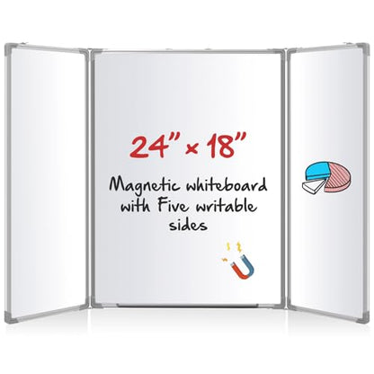 AmazingSpark 24” x 18” Foldable Whiteboard Dry Erase Board Large Tri Folding Whiteboard Magnetic Dry Erase Board, Wall Aluminium Frame and Pen Tray for Office, Home - size: 24”W x 18”H