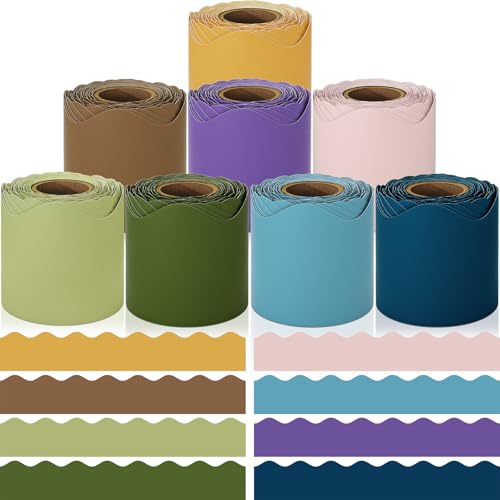 Bulletin Board Borders, 8 Rolls 262.4 Ft Boho Scalloped Bulletin Borders, Bulletin Board Decorations for Classroom, School & Office, Ideal Decor for Blackboard, Whiteboard Trim, Home, Classroom Decor - color: Boho