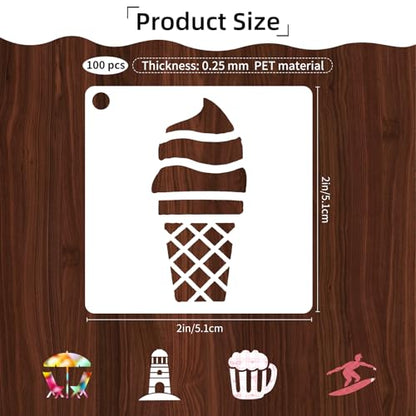 100 Pcs Small Stencils for Painting on Wood 2 x 2 Inches Reusable Stencil Crafts Drawing Templates Holiday Wall Paper for DIY Scrapbook Rock (Summer) - color: Summer