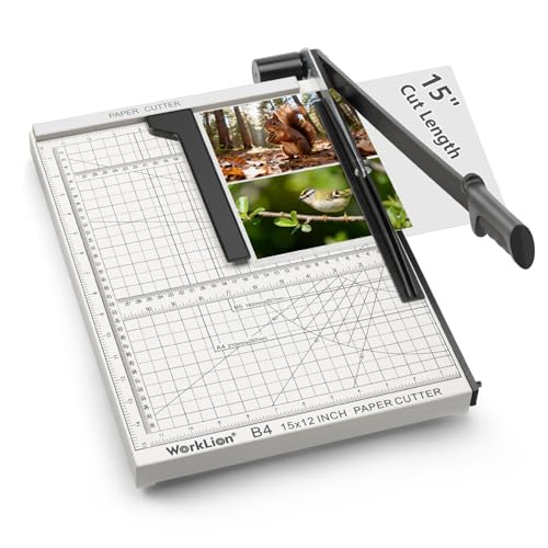 15 inch Guillotine Paper Cutter: Worklion Precision Paper Trimmer with Safety Lock,15 Sheet Capacity, Thickened Metal Based Cutting Board for Crafting Cardstock Photos Laminatedsheets in Class/Office - size: 15 inch