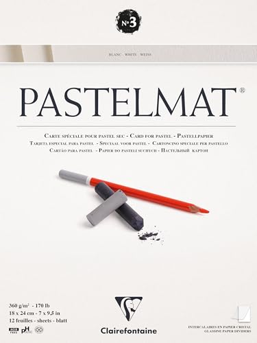 Clairefontaine 96001C Pastelmat White, glued, 18x24cm, 18 x 24 cm - size: 18 x 24 cm, style: Card Pad No 3