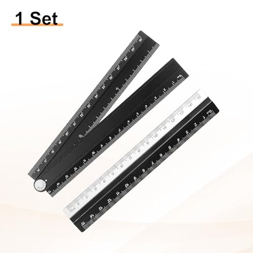 HARFINGTON Folding and Straight Ruler Kit 30/15cm Metric Aluminum Alloy Plastic Protractor Foldable Angle Ruler for Home Classroom Office, Black - color: Black