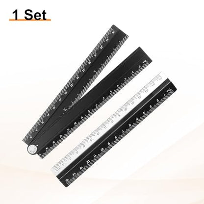 HARFINGTON Folding and Straight Ruler Kit 30/15cm Metric Aluminum Alloy Plastic Protractor Foldable Angle Ruler for Home Classroom Office, Black - color: Black