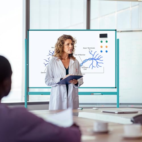 TSJ OFFICE Large Rolling Whiteboard - Dry Erase Magnetic 48 x 32 Inches White Board Height Adjust Double Sides Mobile Portable Easel on Wheels, Dry Erase Board with Stand for Office, Home & Classroom - color: Blue