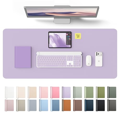 YSAGi Leather Desk Protector, Office Mat, Large Mouse Mat, Non-Slip PU Leather Blotter, Laptop Desk Mat, Waterproof Writing Pad for Office and Home(Light Purple, 42" x 17.2") - color: Light Purple, size: 42" x 17.2"