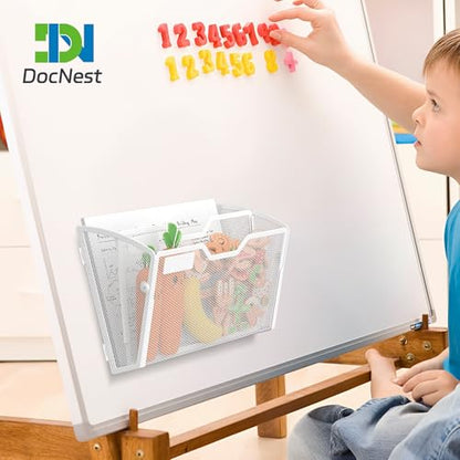 Docnest 2 Tier 3 Pack Magnetic Wall Mounted File Holders,Mesh Letter Organizer, Magnetic Hanging Mail Paper Document Organizer for Office, Home, School, White - color: 2 Tier Magnetic White-3 Pack