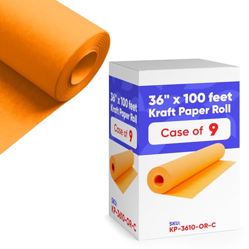 36" x 1200" (100 ft) Orange Kraft Paper (Case of 9 Rolls), 45 lbs Thickness, Kraft Paper for School, Art Colored Paper, Gift Wrapping Paper, Packing Paper for Moving - color: Orange, style: Bulk Case - 1 Color