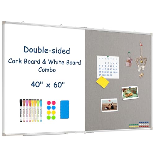 Large White Board Dry Erase Foldable Bulletin Board Combo 60x40 for Wall | Dry Erase White Board, Linen Bulletin Combo, Foldable Double-Sided, Magnetic Wall Mount, School Home Office, Complete Kit - color: White - Linen Gray, size: 60"W x 40"H
