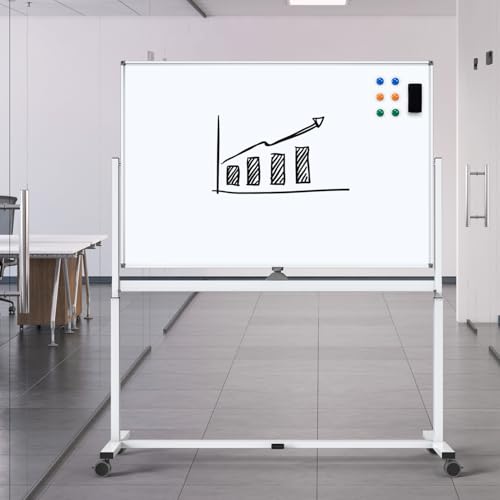 White Board on Wheels, 48 x 32 Inches Height-Adjustable Large Rolling Whiteboard, Mobile Magnetic Dry Erase Board with Stand, Double-Sided Standing Whiteboard for Office, Home, Classroom, School - color: White - Upgraded, size: 48"x32"