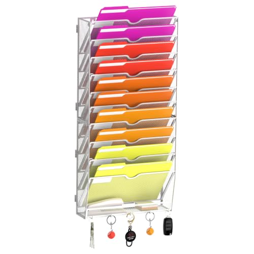 11-Tier Wall File Organizer, Wall File Holder Mesh Mail Organizer for Papers, Folders, Letters, Magazine Rack for Office Home Classroom, White - size: 11Tier-White-1Pack
