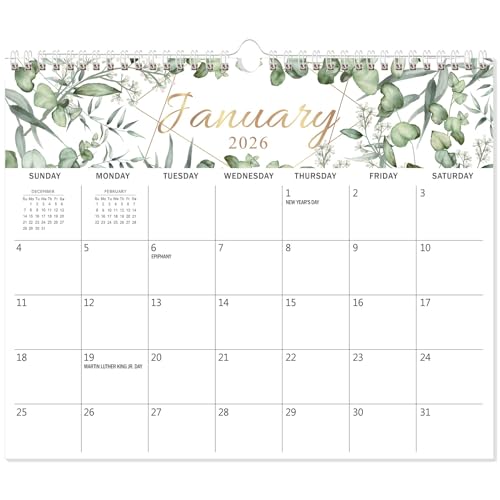 GuassLee Wall Calendar 2026, 18-Months Hanging Desk/Wall Calendar Runs From Jan. 2026 to Jun. 2027, 14" x 11.5" Monthly Planner Wall with Thick Paper, Plant Design for Office School Home Organizing - color: Green, size: Jan Horizontal