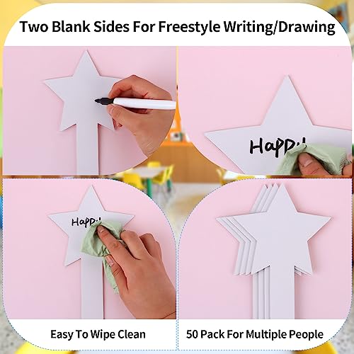 50 Pieces Star Shape Dry Erase Answer Paddles Handheld Double Sided Paddles Mini White Boards Small Dry Erase Board Auction Paddles for Students Teacher Classroom Bidding Voting Score Boards
