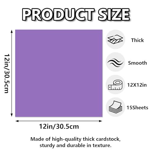 15 Sheets Purple Cardstock 12"x12",250gsm/90lb Heavyweight Cover Cardstock Paper, Thick and Smooth Card Stock Perfect for Card Making, Scrapbooking and Crafts (Purple) - color: Purple