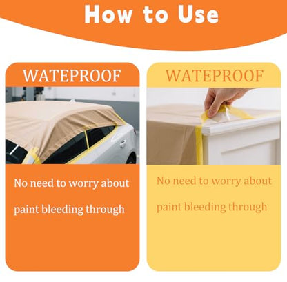 Painter's Pre-Taped Masking Paper and Masking Tape in one Kraft Paper Roll 18" x 50 Feet(Each roll) Paper is PRE-Folded Painters Paper with Tape 2 Pack