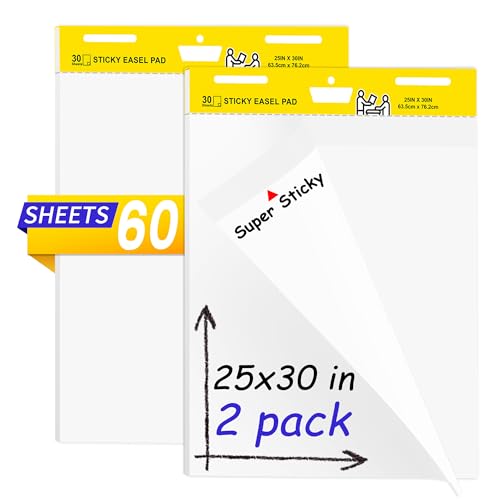 Sticky Easel Pad, Flip Chart Paper for Teachers 25 x 30 Inches, Super Sticky Bleed Resistant, Large White Premium Self Stick Easel Paper, 30 Sheets/Pad, 2 Pads - style: 25*30 2PC