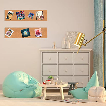 SUNGIFT 17 x 8 Inch Cork Bulletin Board 6 Pack, 1/2" Thick for Office/Home | Frameless Cork Tiles for School, Self-Adhesive Corkboards Wall Decor , 50 PCS Pushpins Included