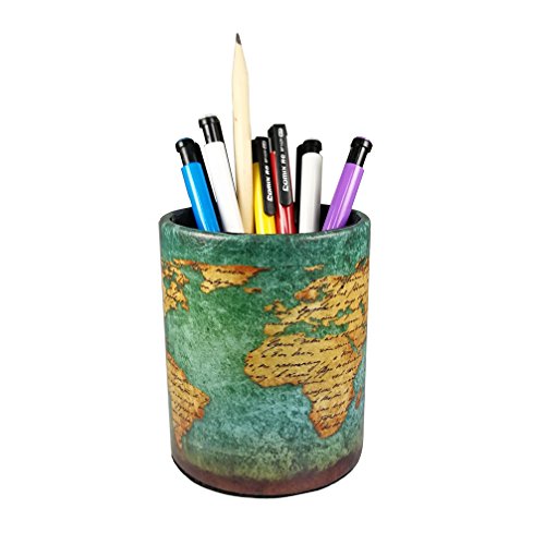 DreamsEden Vintage Pen Pencil Holder Cup Retro Pattern Desk Organizer for Home Office Bedroom (Blue World Map Round) - color: Blue World map Round