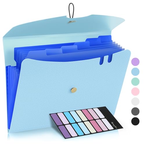 Sooez 7 Pocket Accordion File Organizer, Letter Size Expanding File Folder, Premium Folders for Documents, Filing Folders with Bungee Closure, Portable Organizer for School Office Supplies, Sky Blue - color: Sky Blue