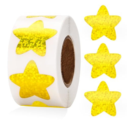 Anwyll Star Stickers - 500Pcs 1Inch Holographic Gold Star Stickers for Kids Reward Self Adhesive Stars Shaped Sticker Stars Incentive Sticker Roll for Envelope Seal Classroom Teacher Behavior Chart - color: Gold