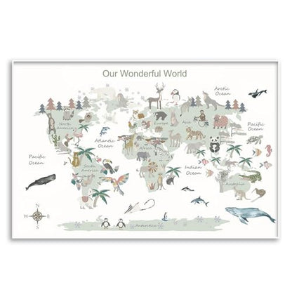 Educational Posters for Toddlers 1-3, Toddler Learning Poster for Kids Ages 3-5, World Map Canvas Print Nursery Preschool Homeschool Kindergarten Classroom Decor 12x18 Inch Unframed C