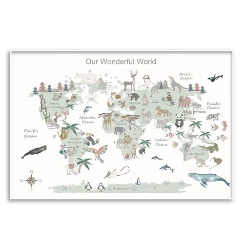 Educational Posters for Toddlers 1-3, Toddler Learning Poster for Kids Ages 3-5, World Map Canvas Print Nursery Preschool Homeschool Kindergarten Classroom Decor 12x18 Inch Unframed C