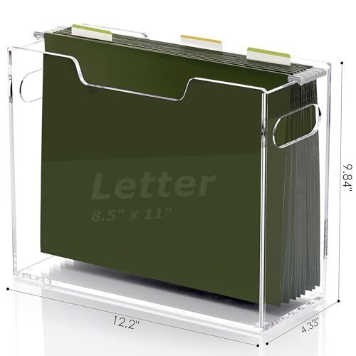 DINGHUO Acrylic Hanging File Organizer Box, Letter Size File Folder Organizer with Handles, Clear Portable File Holder for Desk Home Office School - 1 Pack - size: Letter