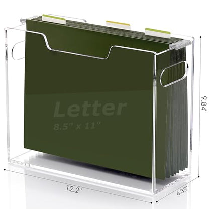 DINGHUO Acrylic Hanging File Organizer Box, Letter Size File Folder Organizer with Handles, Clear Portable File Holder for Desk Home Office School - 1 Pack - size: Letter