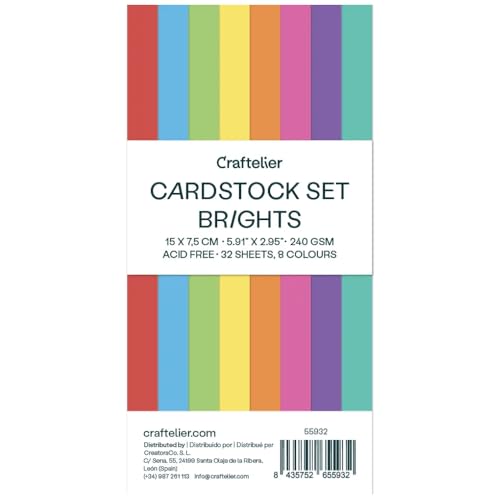 Craftelier - Brights Cardstock | Pack of Colored Cardstock | Colored Paper for Crafts, Scrapbooking, DIY Projects | 32 Sheets, Double-Sided, 5.91" x 2.95", 8.47oz - color: Brights, size: 5.91" x 2.95"