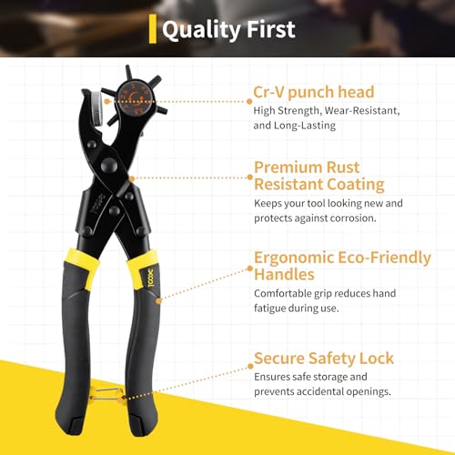 XOOL Upgraded Long Handle Leather Hole Punch Set, Punch Pliers with Effort-Saving Design, Ideal for Belts, Shoes, Saddles & DIY Leather Work - style: Pro
