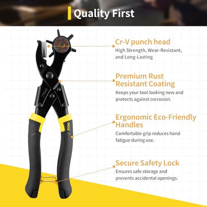 XOOL Upgraded Long Handle Leather Hole Punch Set, Punch Pliers with Effort-Saving Design, Ideal for Belts, Shoes, Saddles & DIY Leather Work - style: Pro