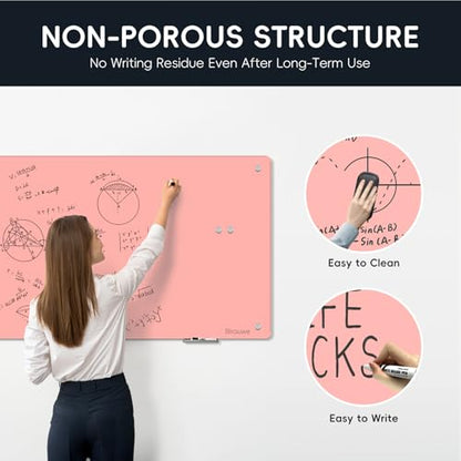 Magnetic Glass Whiteboard - 48"x36" Frameless Glass Dry Erase Board for Walls, Office, School, Home - Pink - color: Pink, size: 48" x 36"