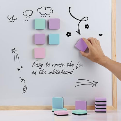 XKDOUS 35 Pack Square Magnetic Dry Erase Eraser, 2x2 Inch Small Whiteboard Eraser for Kids & Classroom, Mini White Board Eraser, Effective Dry Erase Board Eraser for Teachers & Students (4 Colors) - color: Blue,green,pink,purple-square