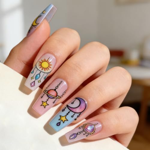 PH PandaHall 3pcs Star Moon Dream Catcher Nail Stamping Plates Pendant Chain Nails Art Stencils Crystal Suncatcher Nail Art Templates Bohemian Nail Stamper Plate for Women Manicures Salon Design Print - style: Star Moon