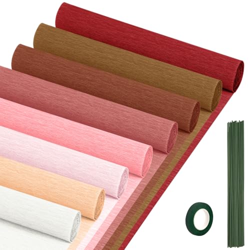 Crepe Paper Streamers 8 Rolls, 10 x 98Inch 8 Pink&Brown Colors Crepe Paper Sheets for DIY Gift Colourful Paper Flower Wrapping Paper Crafts Birthday Wedding Holiday Party Decorations - color: Pink&Brown