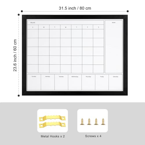 3-in-1 Dry Erase Calendar for Wall, 31.5x23.6 inches Magnetic Surface Monthly & Weekly Planner Whiteboard, Dry Erase Board with Black Wood Frame, Hanging White Board Calendar(YL+ZL-BK,6080) - color: Black, size: 31.5"W x 23.6"H