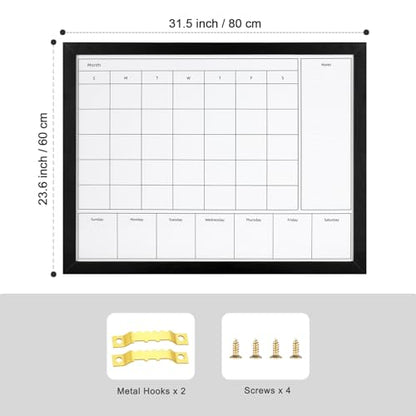 3-in-1 Dry Erase Calendar for Wall, 31.5x23.6 inches Magnetic Surface Monthly & Weekly Planner Whiteboard, Dry Erase Board with Black Wood Frame, Hanging White Board Calendar(YL+ZL-BK,6080) - color: Black, size: 31.5"W x 23.6"H