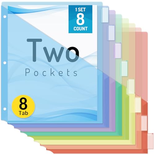 Forvencer 8 Count Dividers with Two Pockets, 8 tabs Binder Dividers for 3 Ring Binder Organizer, Multicolor, 1 Set - color: Blue, size: 1 Set