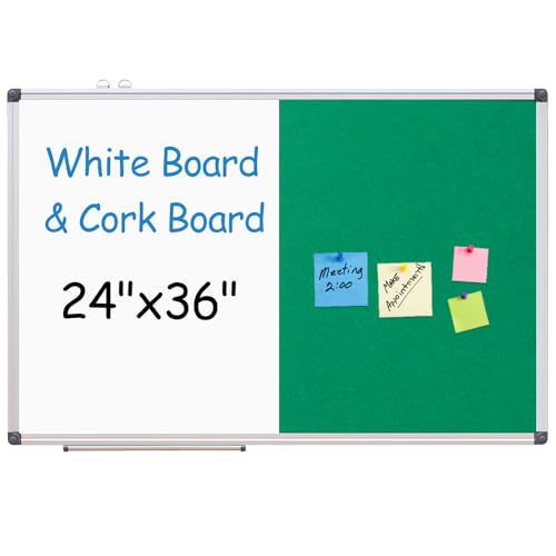 White Board and Cork Board Combo - 36 x 24 Inches Large Dry Erase Whiteboard and Bulletin Board, Magnetic Wall Pin Display Board for Home, Classroom & Office, 24"x36" Green - color: Green, size: 36 x 24 Inches