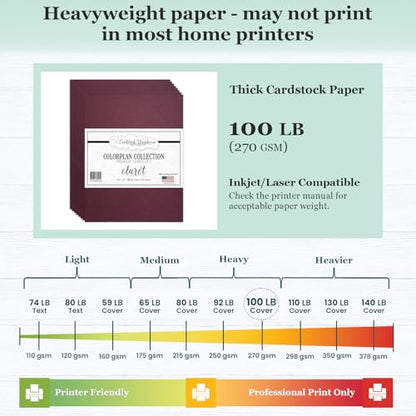 Cardstock Warehouse Colorplan Claret Burgundy Cardstock Paper – 25 Sheets, 8.5 x 11" – 100 lb. / 270 GSM Premium Matte Cover Cardstock for Invitations, Card Making, Scrapbooking & DIY Projects - color: Claret