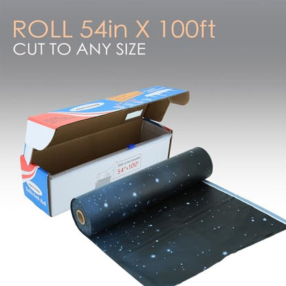 Disposable Tablecloth Roll 54" x 100' with Built-in Cutter Box – Heavy Duty Waterproof, Wrinkle-Resistant Plastic Table Cover – Cut to Size for Rectangle, Round & Oval Tables – Starry Sky - color: Starry Sky