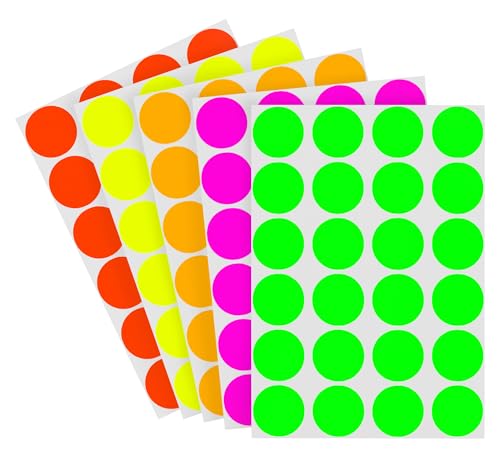 ChromaLabel 3/4 Inch Round Colored Stickers, High Visibility Removable Color Coding Labels, Easy to Write On Colored Dots - 5 Assorted Matte Finish Fluorescent Colors, 1200 Stickers