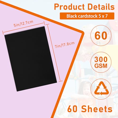 Guakicae 60 Sheets Black Cardstock 5 x 7 Heavyweight Paper, 300gsm/110lb Premium Flat Card Stock Printer Paper for Cards Making, Wedding Invitations, Thank You Cards, Graduations - color: Black, size: 5x7-60pcs