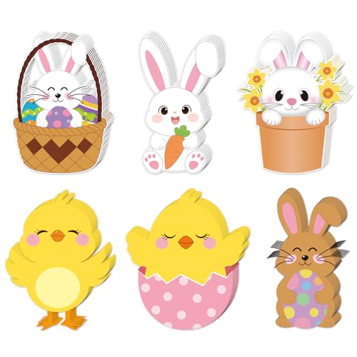 MoDooris 12 PCS 9.8 Inch Easter Cutouts Large Spring Bulletin Board Decor Bunny Chicks Paper Cardboard Cutouts Double-Sided Easter Wall Cutout with Glue Points for Home Classroom Easter Party Supplies
