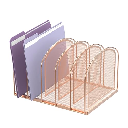 SUPEASY File Organizer for Desk, 5-Section Mesh Desk Organizer, Vertical File Holder Desktop Organizer File Sorter, File Folder Holder for Office Supplies, Rose Gold - color: rose gold, size: 5 Section
