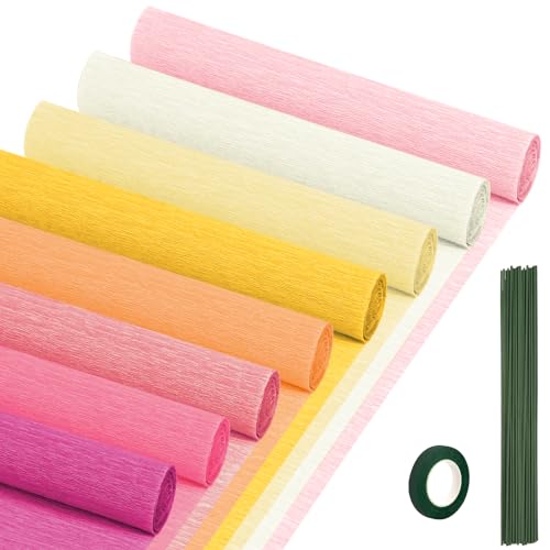 Crepe Paper Streamers 8 Rolls, 10 x 98Inch 8 Pink Colors Crepe Paper Sheets for DIY Gift Colourful Paper Flower Wrapping Paper Crafts Birthday Wedding Holiday Party Decorations - color: Pink